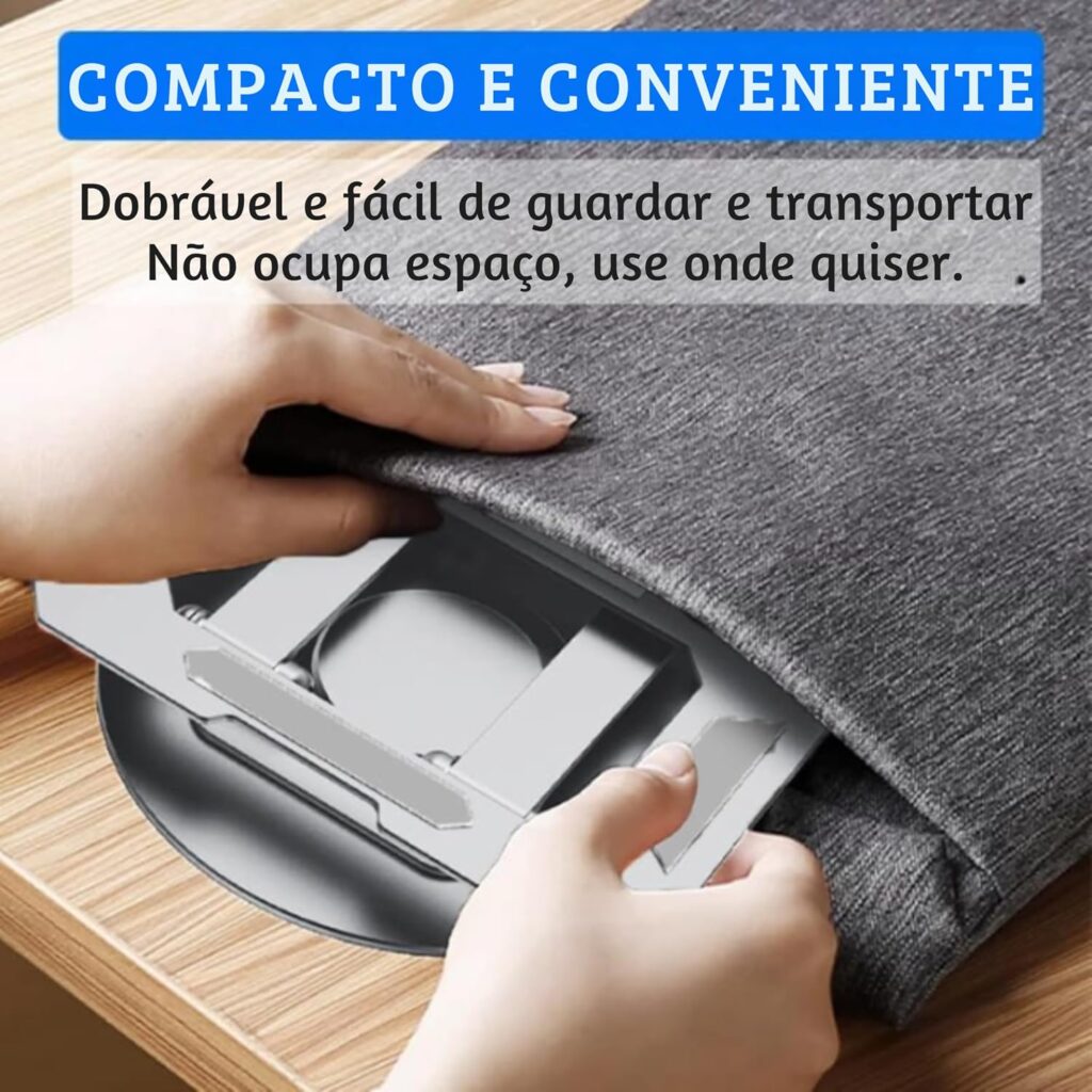 Como Organizar sua Mesa de Trabalho e Evitar Dores no Pescoço Usando Celular ou Tablet Suporte articulado para celular totalmente dobrado sendo guardado de forma compacta