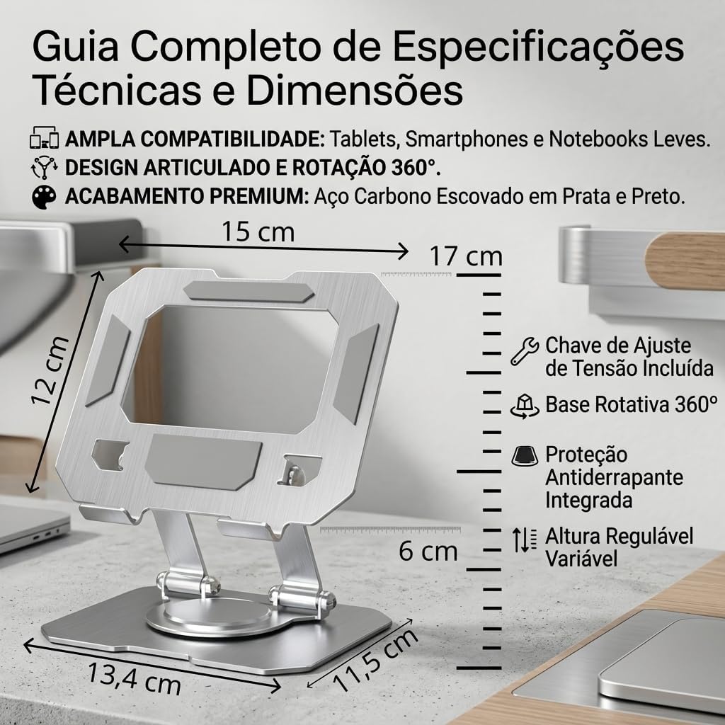 Como Organizar sua Mesa de Trabalho e Evitar Dores no Pescoço Usando Celular ou Tablet Guia de especificações técnicas e dimensões do suporte de mesa para celular e tablet